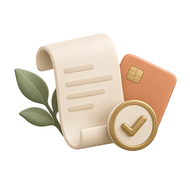 An ivory bill beside an apricot payment card